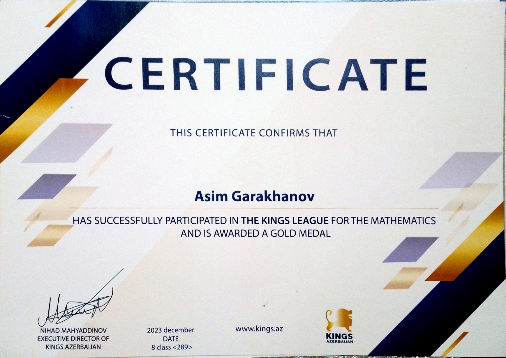 KINGS League Certificate